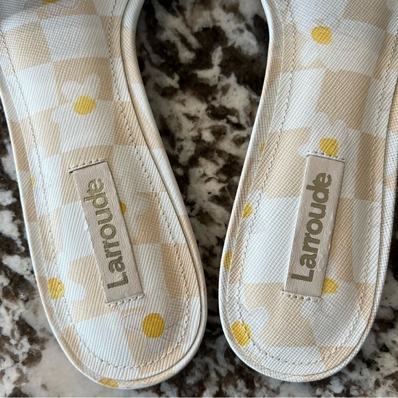 LARROUDÉ Ivy Checker Print Leather Slide Sandals Ivory Size 7 NWOB - Picture 6 of 7
